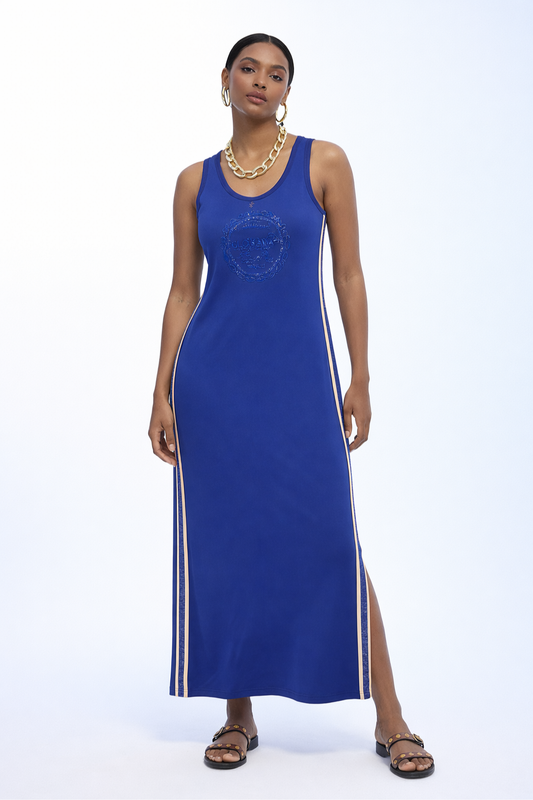 VESTIDO COMPRIDO AZUL EM MALHA COM DETALHES LATERAIS - LOLA CASADEMUNT