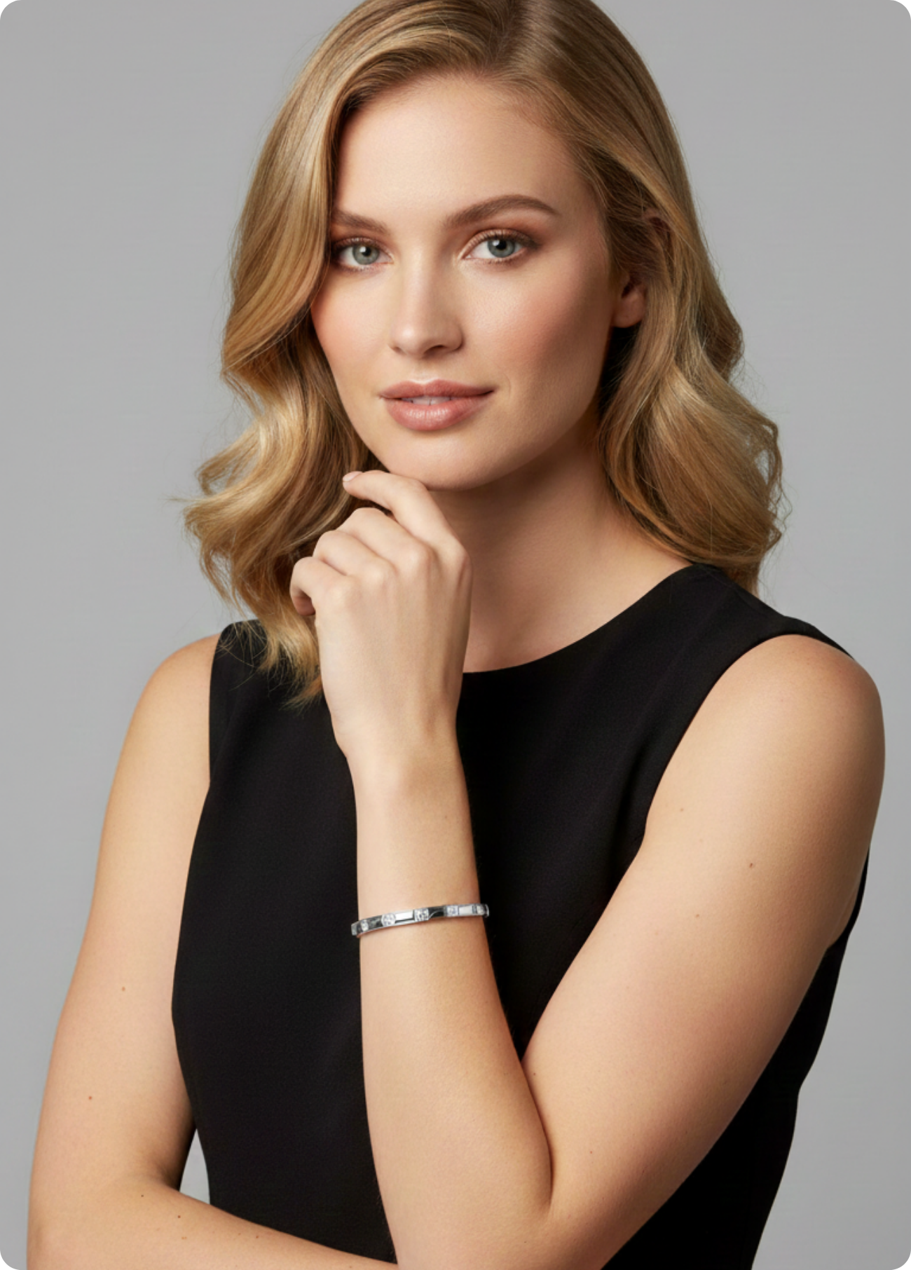 PULSEIRA EM AÇO COM BRILHOS - BASTTA