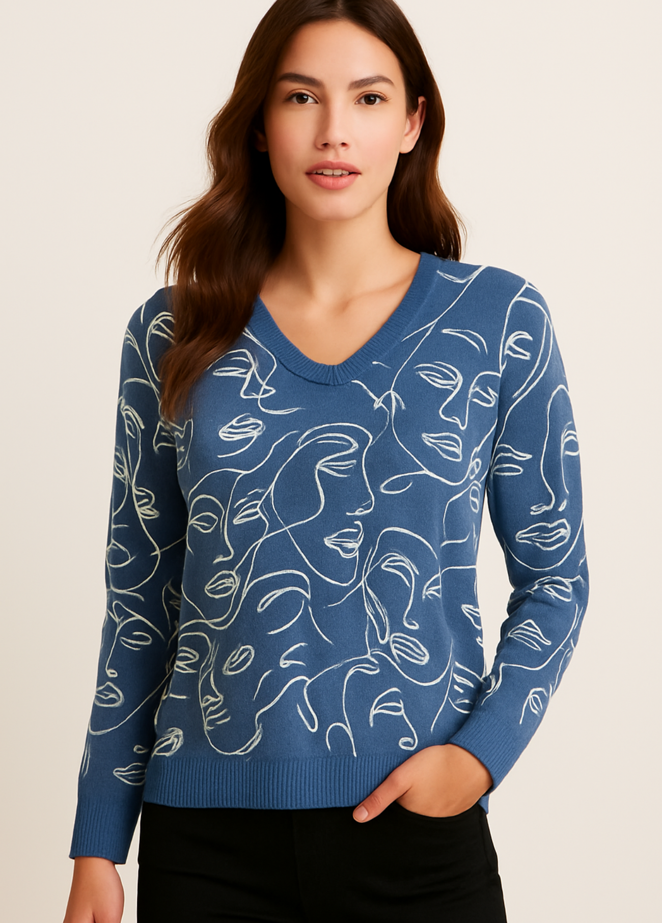 CAMISOLA MALHA ESTAMPADA FACES ARTISTÍCAS - ALIBY