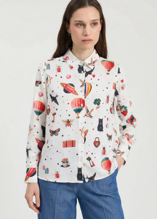 CAMISA DE MANGA COMPRIDA COM TECIDO LEVE E ESTAMPADO DE BALÃO DE AR QUENTE - VILAGALLO