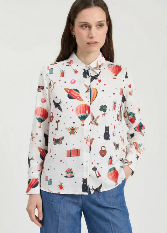 CAMISA DE MANGA COMPRIDA COM TECIDO LEVE E ESTAMPADO DE BALÃO DE AR QUENTE - VILAGALLO