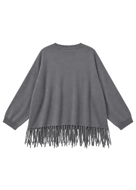 CAMISOLA DE MALHA CINZENTA COM FRANJAS - BARBARA LEBEK