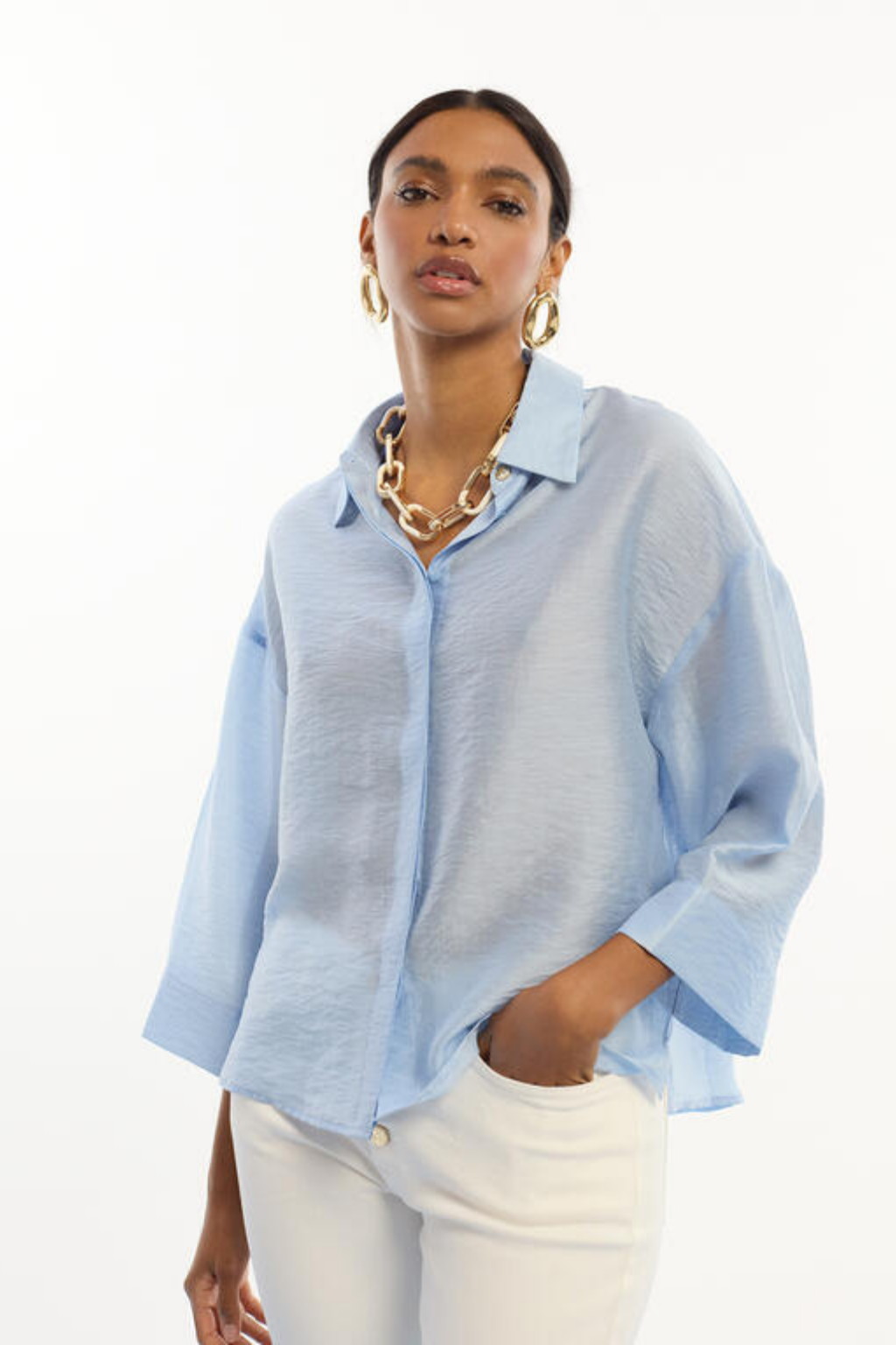 CAMISA AZUL COM TRANSPARÊNCIA - LOLA CASADEMUNT