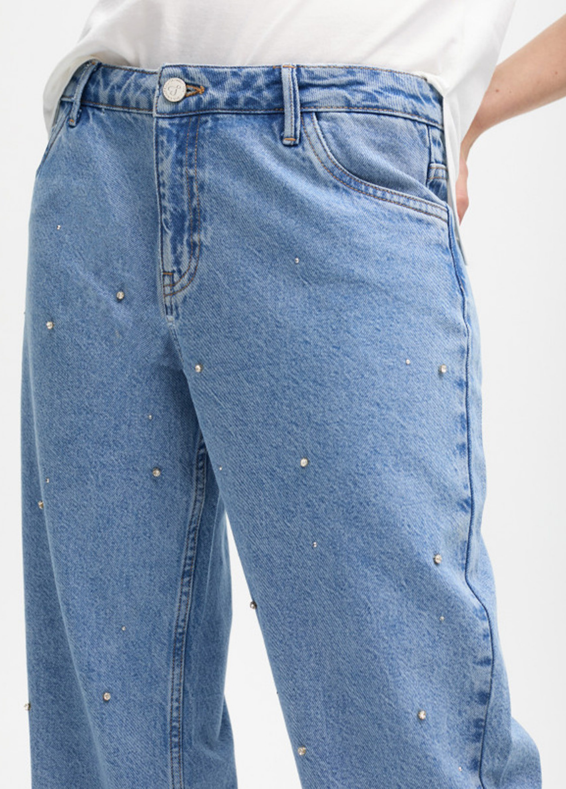 JEANS DENIM DE ALGODÃO COM STRASS - LOLA CASADEMUNT