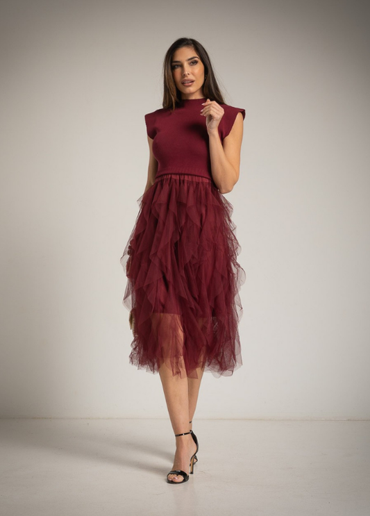 VESTIDO TULE BORDEAUX - ALIBY
