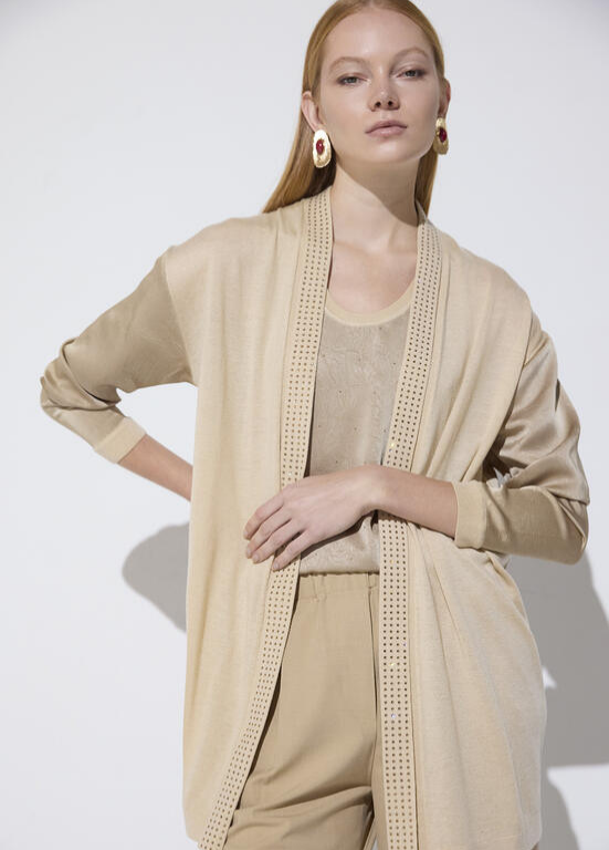 CARDIGAN DE MALHA PEDRA COM STRASS MAITE - LOLA CASADEMUNT