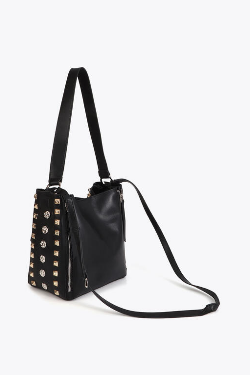 BOLSA DE OMBRO COM TACHAS DOURADAS E PRATEADAS - LOLA CASADEMUNT