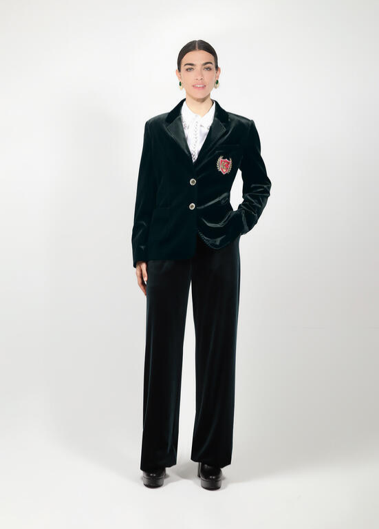 BLAZER DE VELUDO VERDE COM BRAZÃO TIPO EMBLEMA LC - LOLA CASADEMUNT