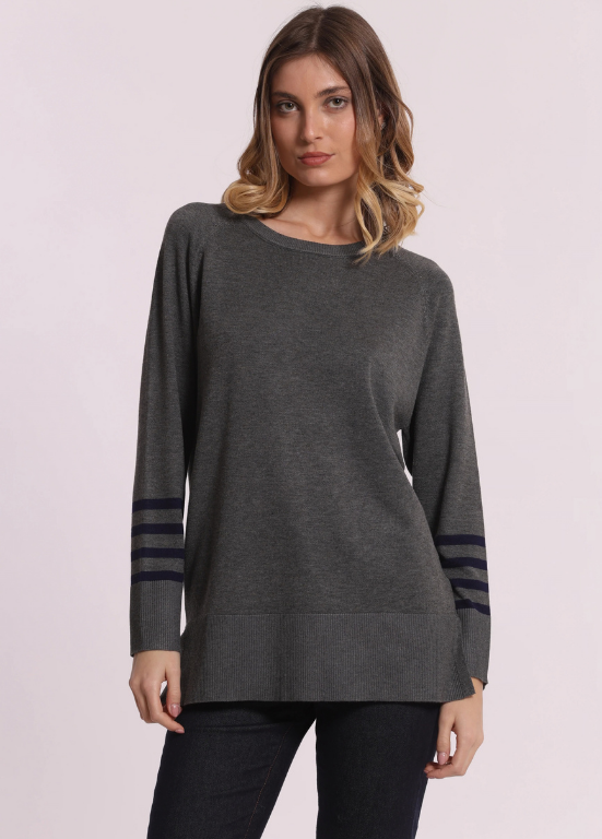 CAMISOLA DE MALHA FINA COM GOLA DESTACÁVEL E RISCA CONTRASTANTE - MIMI MUA