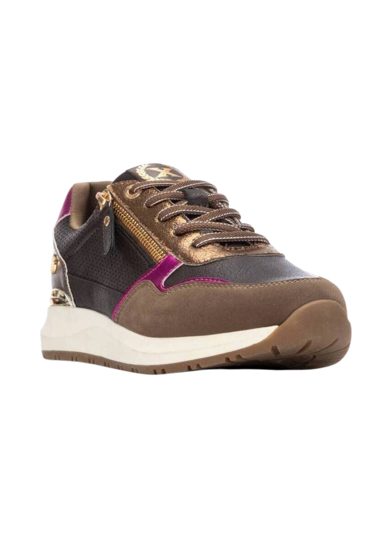 TÉNIS CASTANHOS COM DETALHES DOURADOS E ROSA METÁLICO - XTI SHOES