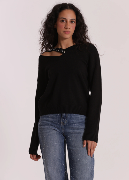 CAMISOLA DE MALHA DECOTE EM V E STRASS - MIMI MUA