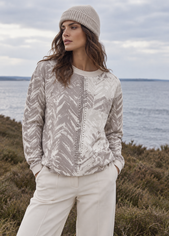 CAMISOLA DE MALHA ESTAMPADA EM NUDES COM STRASS - BARBARA LEBEK