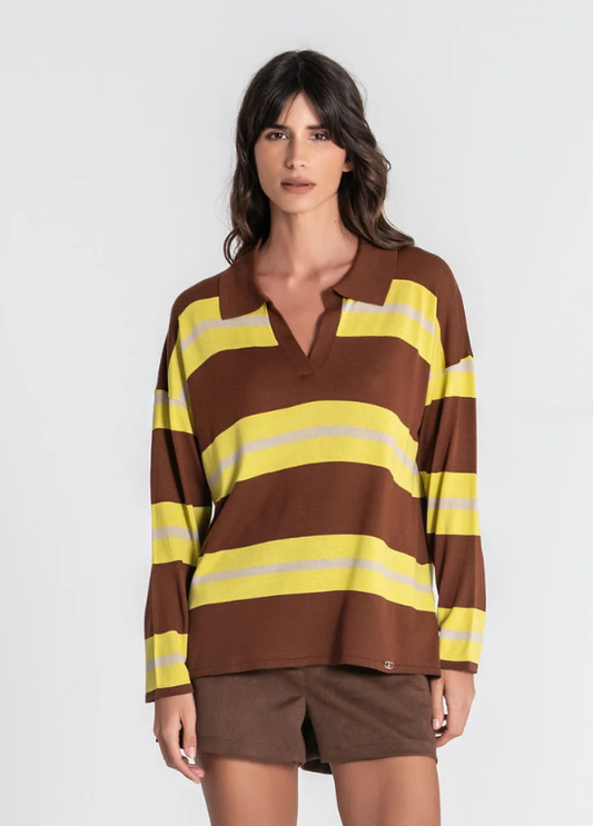 CAMISOLA DE MALHA TIPO POLO DE RISCAS HORIZONTAIS - RUGA