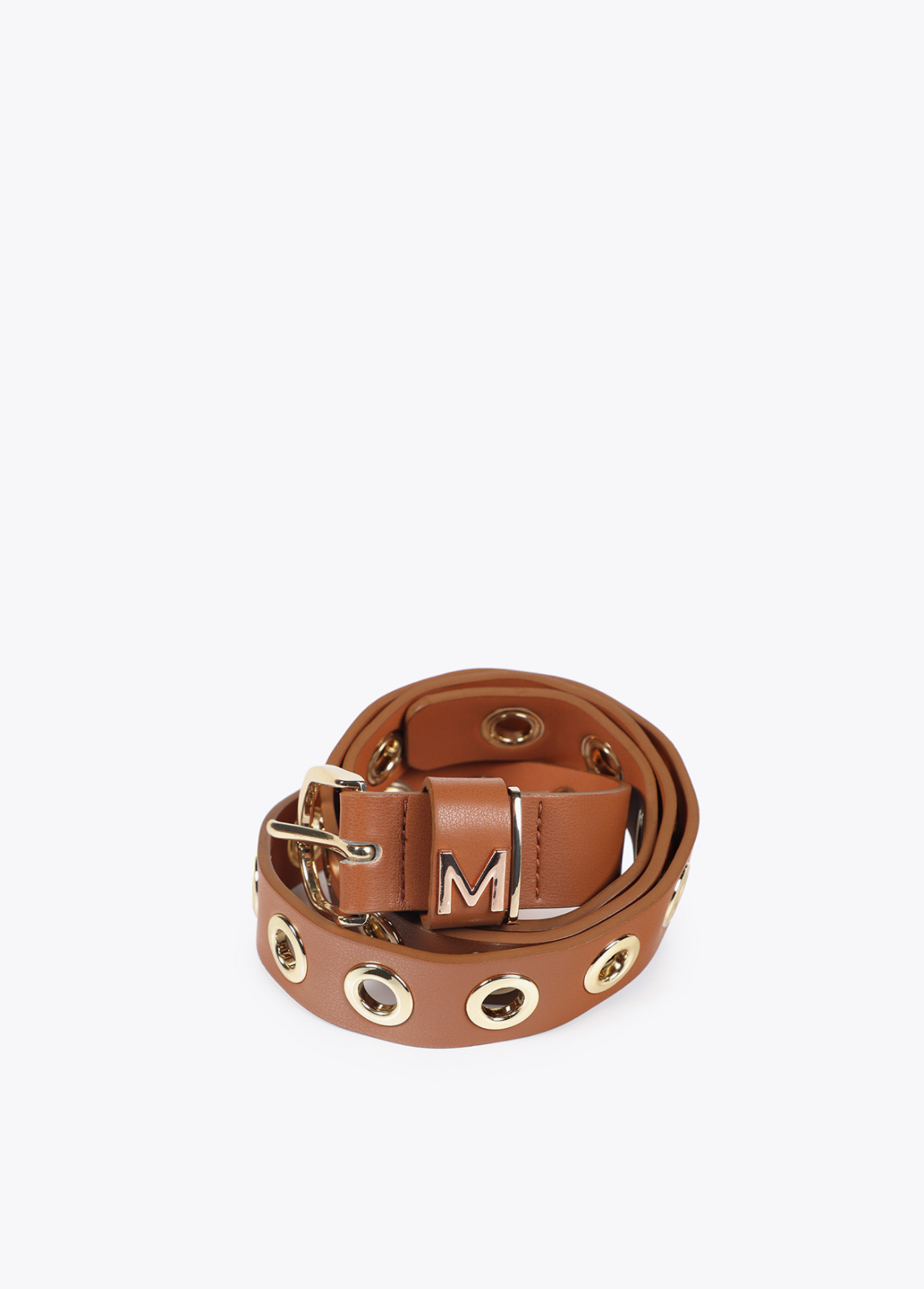 CINTO DE ECOPELE CAMEL COM ILHOSES DOURADAS - LOLA CASADEMUNT