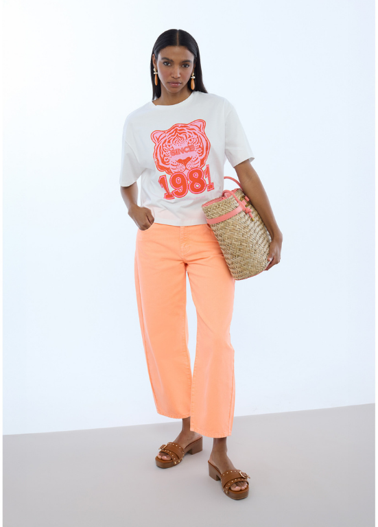 T-SHIRT DE ALGODÃO COM TIGRE E 1981 E CORTES NAS COSTAS - LOLA CASADEMUNT
