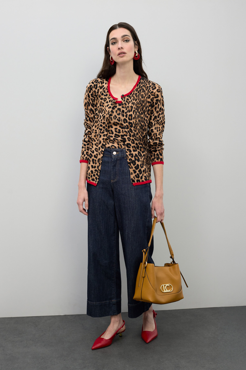 CARDIGAN ANIMAL PRINT COM CONTRASTE VERMELHO - LOLA CASADEMUNT