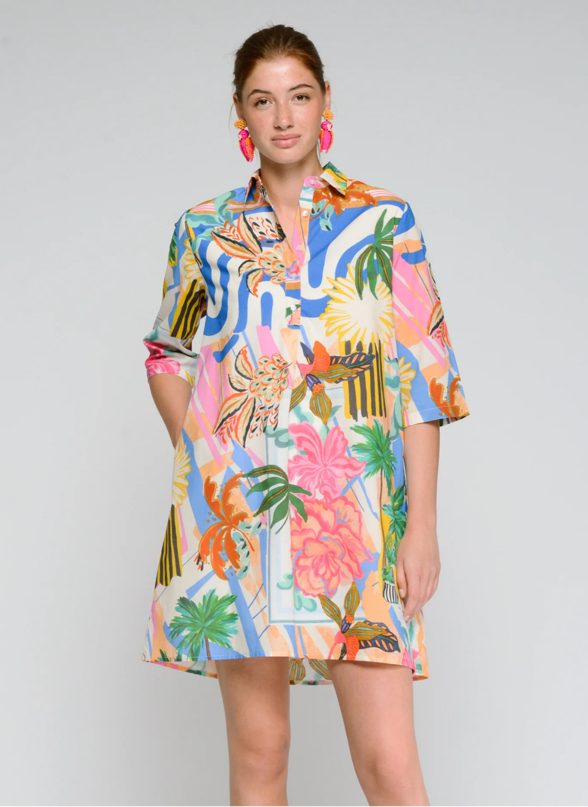 VESTIDO CORTE RETO COM ESTAMPADO DE PALMEIRAS MULTICOLOR - VILAGALLO