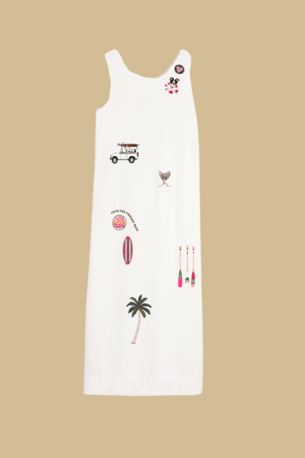 VESTIDO MIDI SEM MANGAS COM BORDADOS SURF - VILAGALLO