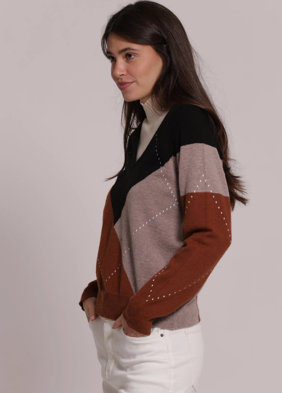 CAMISOLA DE MALHA E DECOTE EM V COM LOSANGOS - MIMI MUA