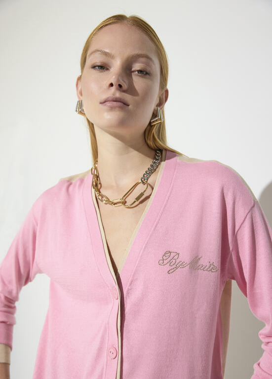 CARDIGAN DE MALHA ROSA E BEGE MAITE - LOLA CASADEMUNT