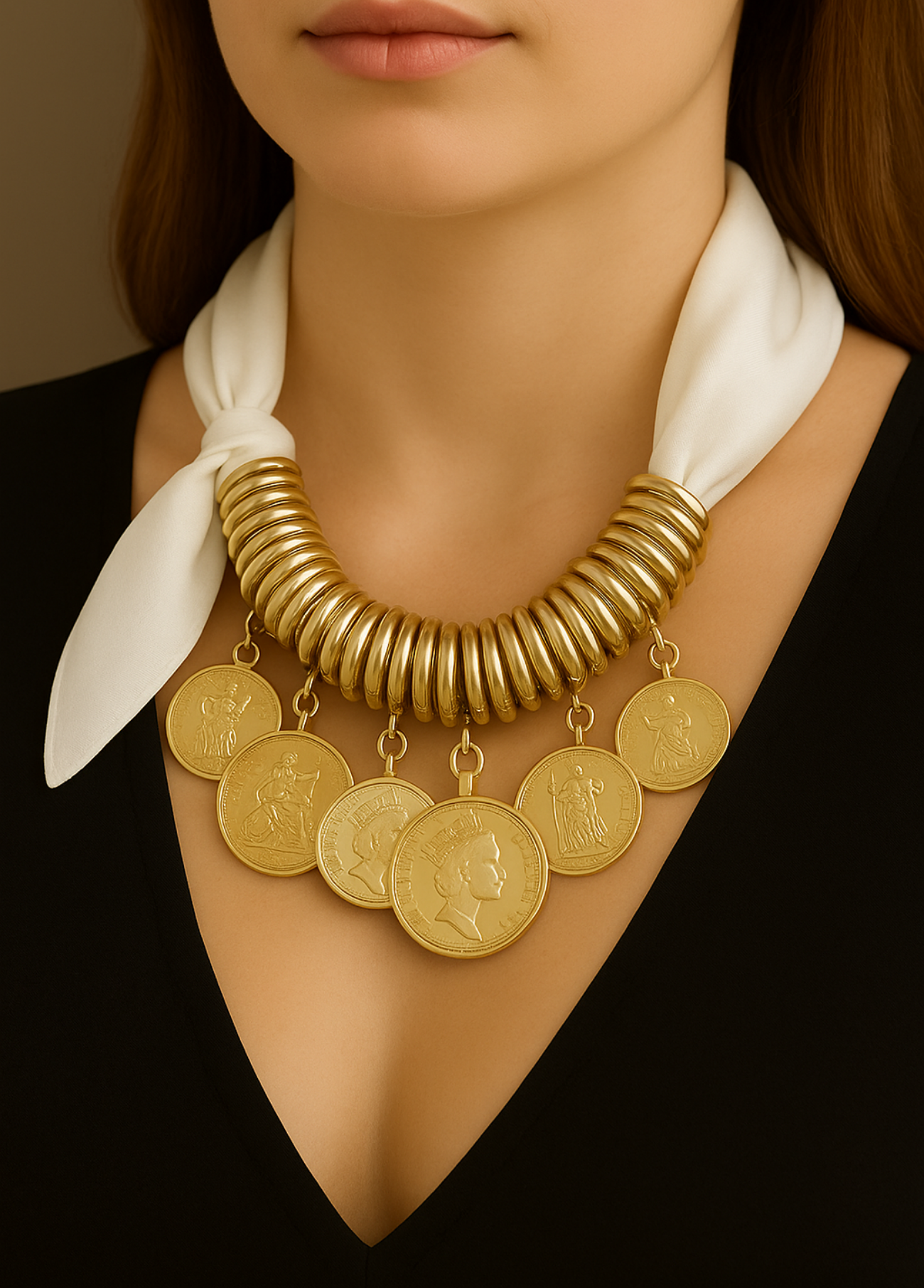 COLAR MEDALHAS DOURADAS COM LENÇ0 - ALIBY
