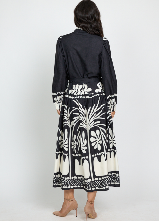 VESTIDO EM TECIDO FRESCO PRETO E BRANCO - ALIBY