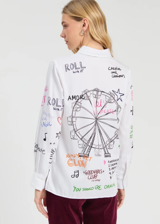 CAMISA BRANCA DE MANGA COMPRIDA E DESENHO DE RODA GIGANTE - VILAGALLO