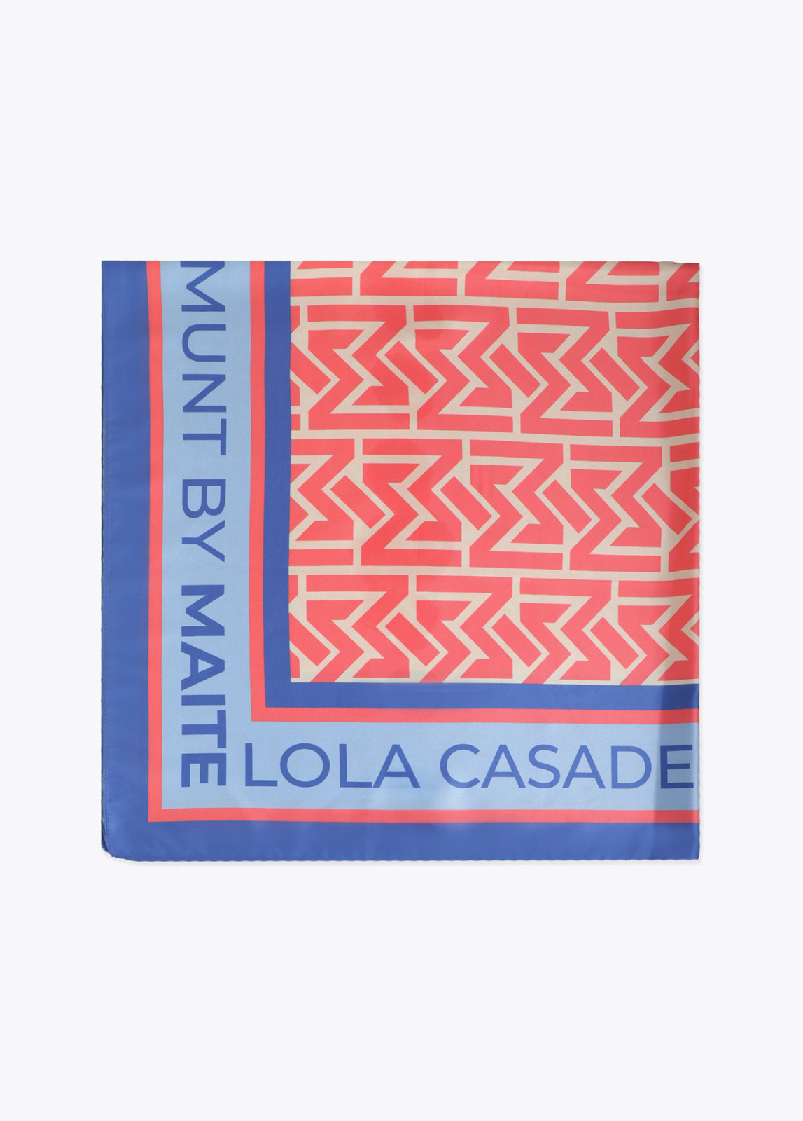 LENÇO EM CETIM ESTAMPADO AZUL E CORAL - LOLA CASADEMUNT