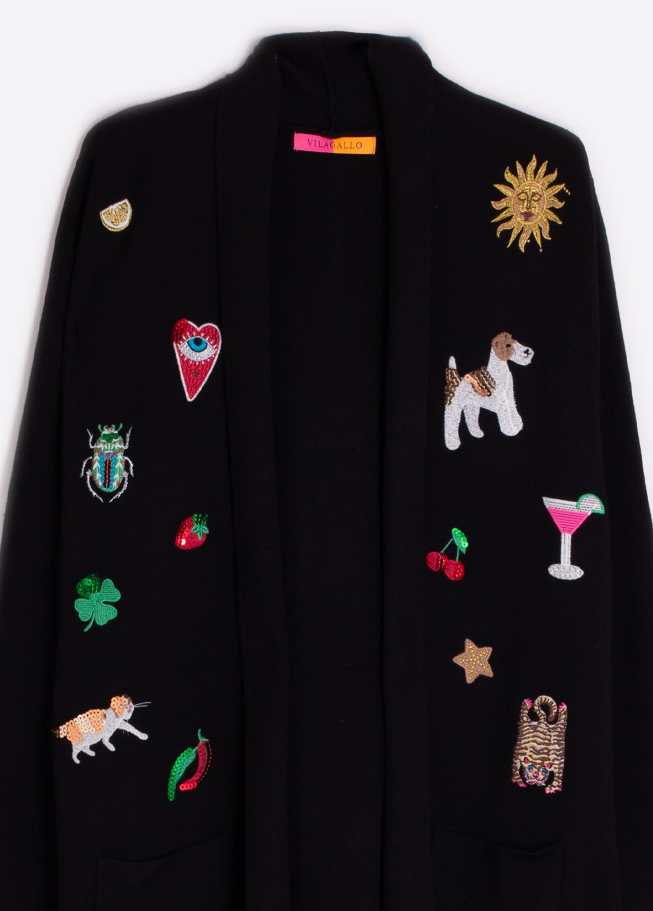 CARDIGAN DE MALHA COM FRANJAS E BORDADOS - VILAGALLO