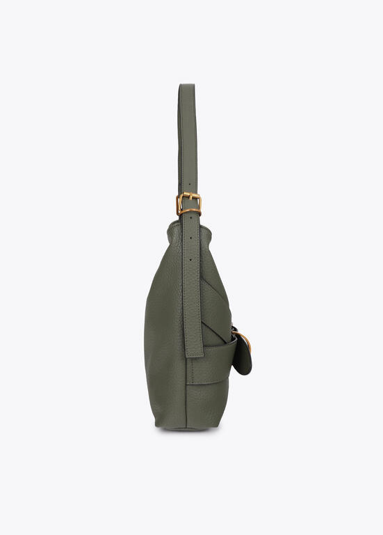 MALA EM ECOPELE VERDE KAKI COM FIVELA CRUZADA LC - LOLA CASADEMUNT
