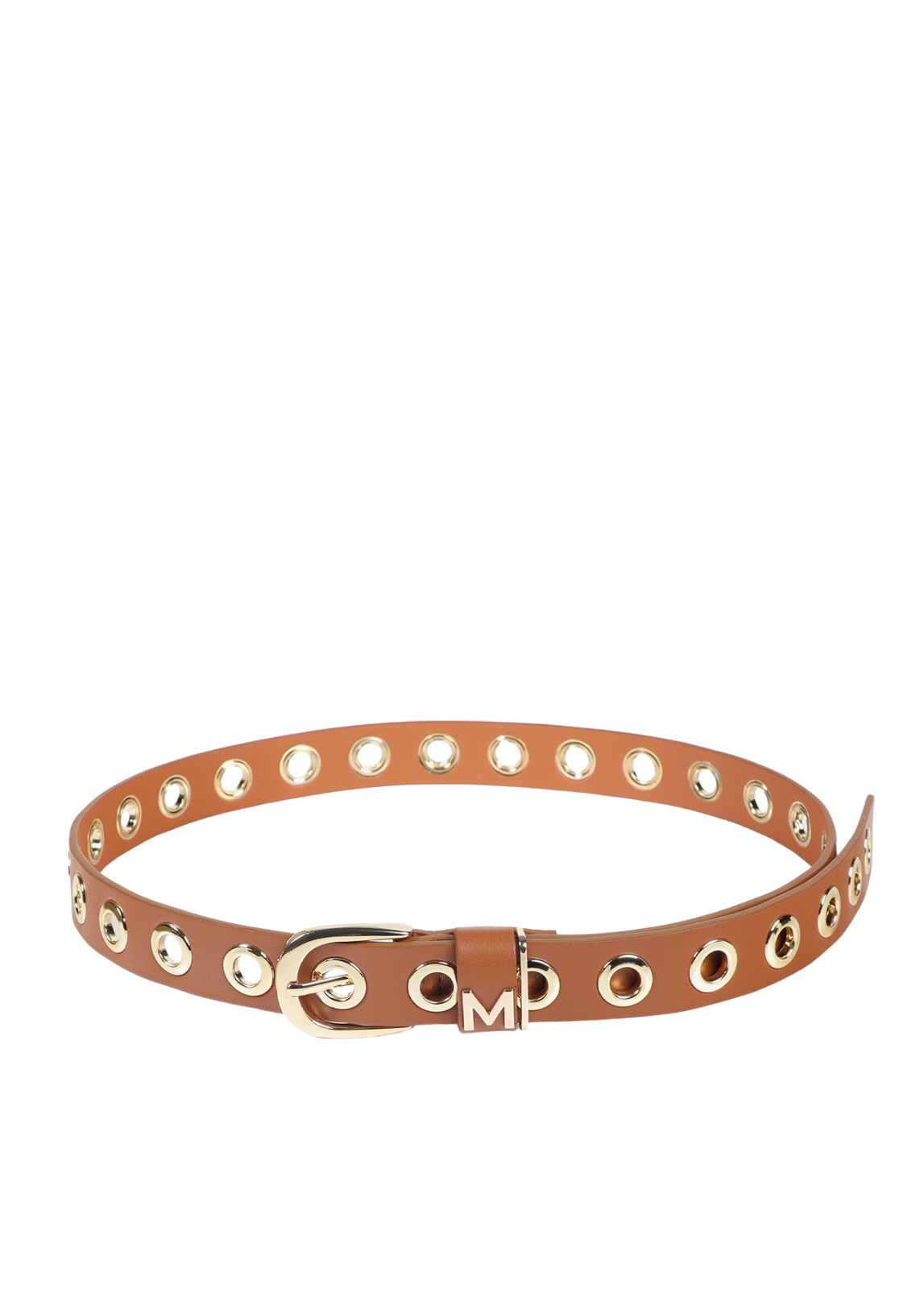 CINTO DE ECOPELE CAMEL COM ILHOSES DOURADAS - LOLA CASADEMUNT