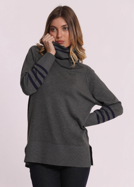 CAMISOLA DE MALHA FINA COM GOLA DESTACÁVEL E RISCA CONTRASTANTE - MIMI MUA