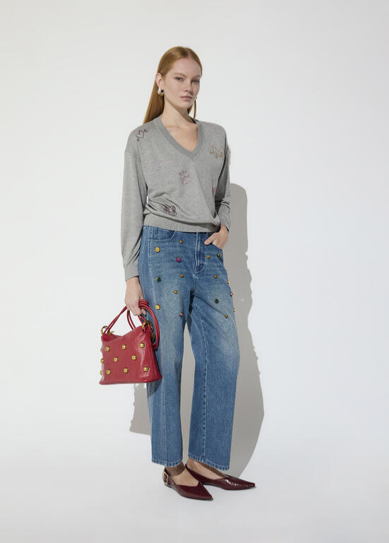 JERSEY CINZA COM STRASS MULTICOLOR MAITE - LOLA CASADEMUNT