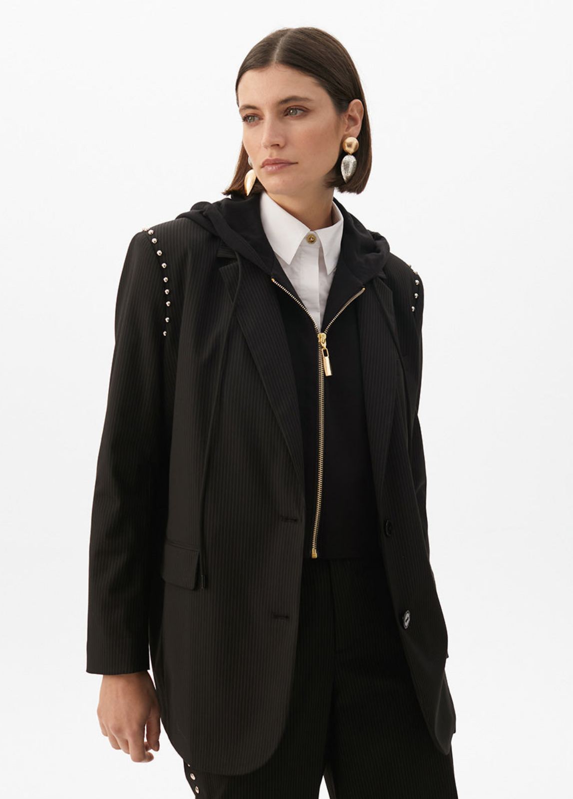 BLAZER CINZENTO COM RISCAS VERTICAIS E INTERIOR DE MALHA COM CAPUZ DESTACÁVEL - LOLA CASADEMUNT
