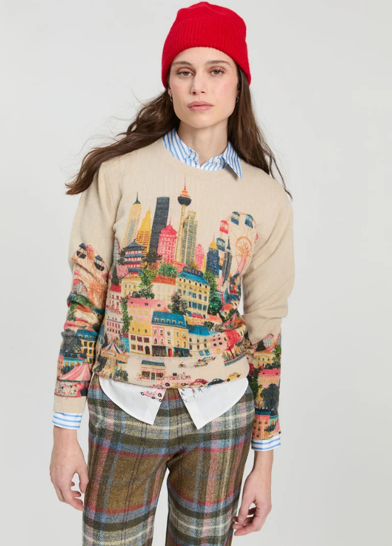 CAMISOLA DE TRICÔ COM ESTAMPADO CITADINO EUROPEU - VILAGALLO