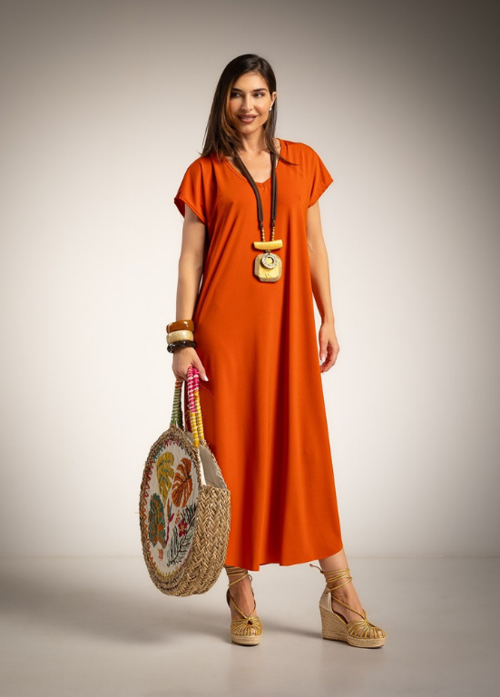 VESTIDO MAXI EM MALHA FRIA E CORTE AMPLO - ALBANO'S