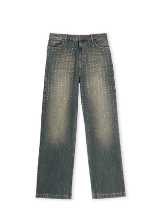 JEANS WIDELEG COM LAVAGEM DEGRADÊ COM BRILHANTES - LOLA CASADEMUNT