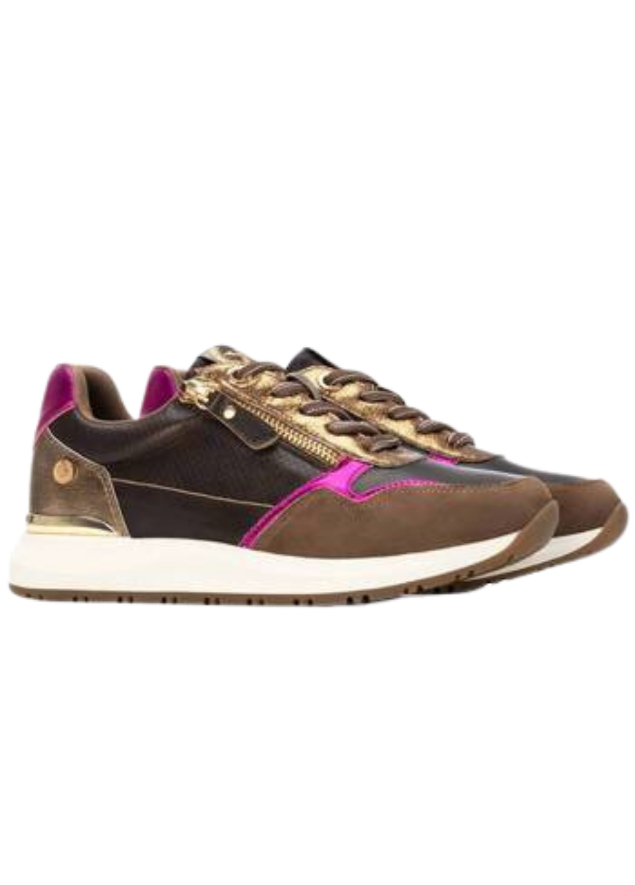TÉNIS CASTANHOS COM DETALHES DOURADOS E ROSA METÁLICO - XTI SHOES