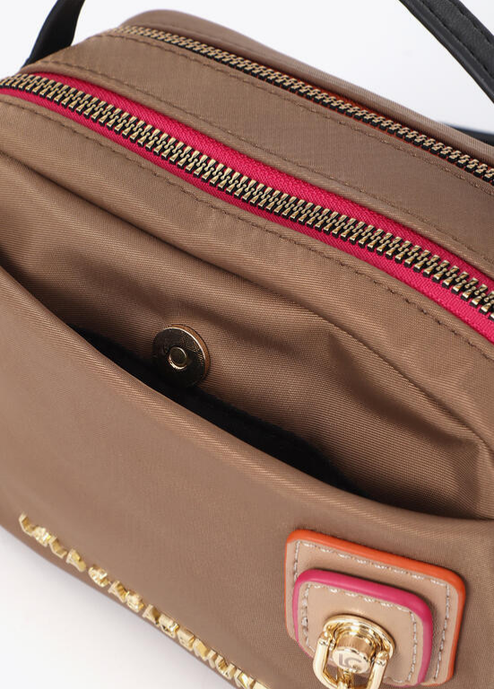 MALA DE TIRACOLO EM NYLON COM 2 ZIPPERS, CONTRASTES E APLICAÇÕES LC - LOLA CASADEMUNT