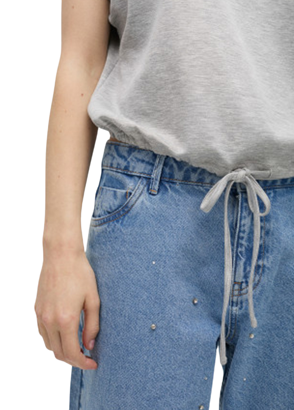 JEANS DENIM DE ALGODÃO COM STRASS - LOLA CASADEMUNT