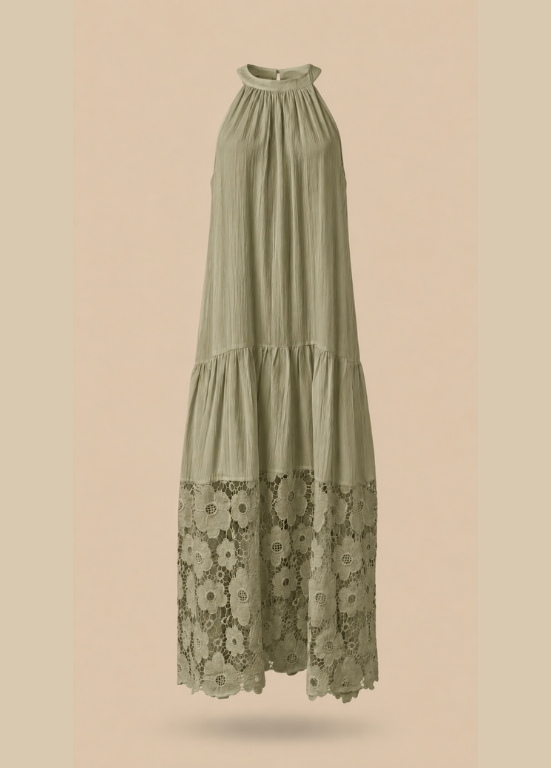 VESTIDO COMPRIDO COM BARRA EM BORDADO - ALIBY