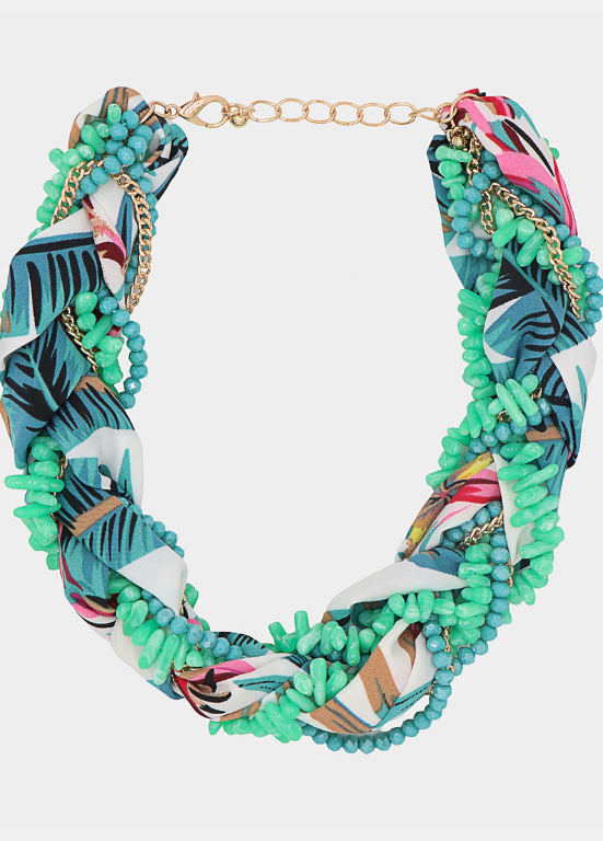 COLAR DE INSPIRAÇÃO TROPICAL COM LENÇO E CONTAS - ALIBY