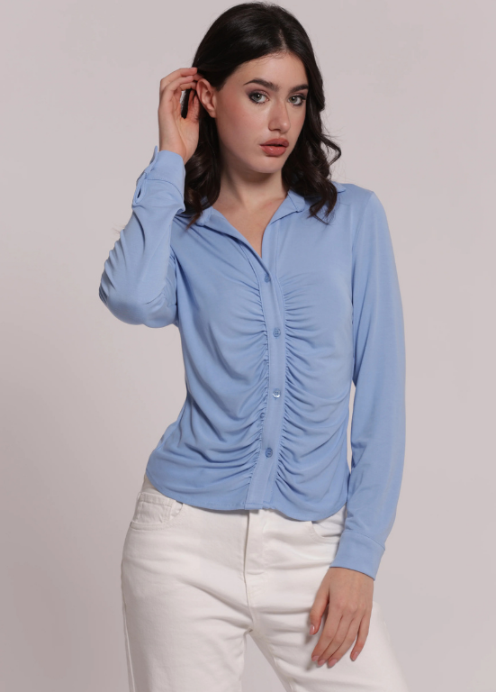 CAMISA DE MALHA COM DRAPEADO FRONTAL - MIMI MUA