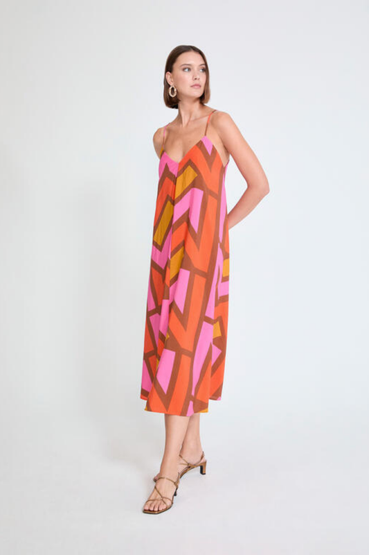 VESTIDO MIDI ESTAMPADO COM ALÇAS FINAS - LOLA CASADEMUNT