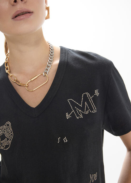 T-SHIRT PRETA COM STRASS MAITE - LOLA CASADEMUNT