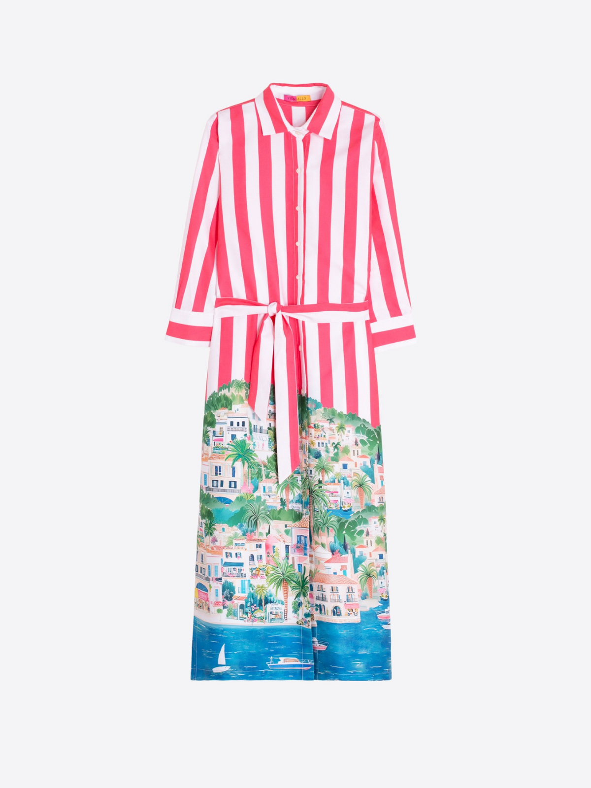 VESTIDO DE ALGODÃO MIDI COM RISCAIS E ESTAMPADO FÉRIAS - VILAGALLO