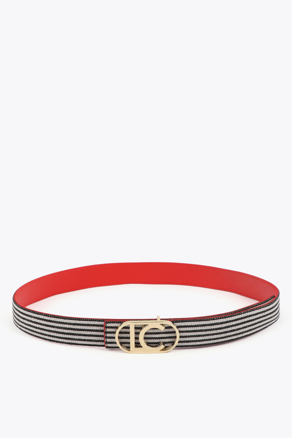 CINTO REVERSÍVEL CORAL E LONA LISTRADA COM FIVELA OVAL LC - LOLA CASADEMUNT