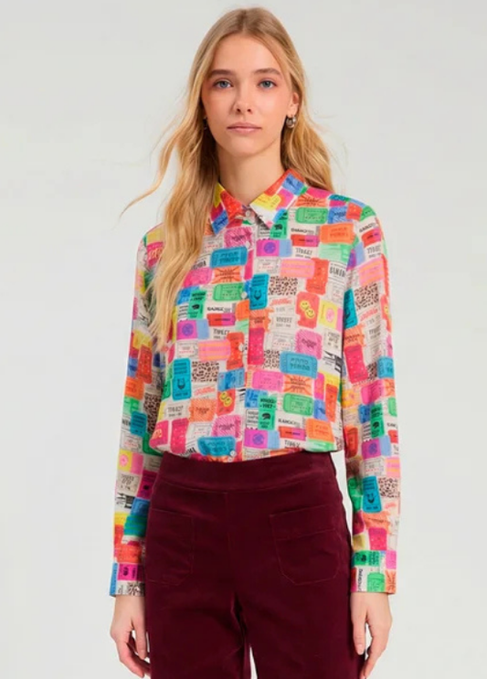 CAMISA DE MANGA COMPRIDA COM ESTAMPADO DE BILHETES MULTICOLOR - VILAGALLO