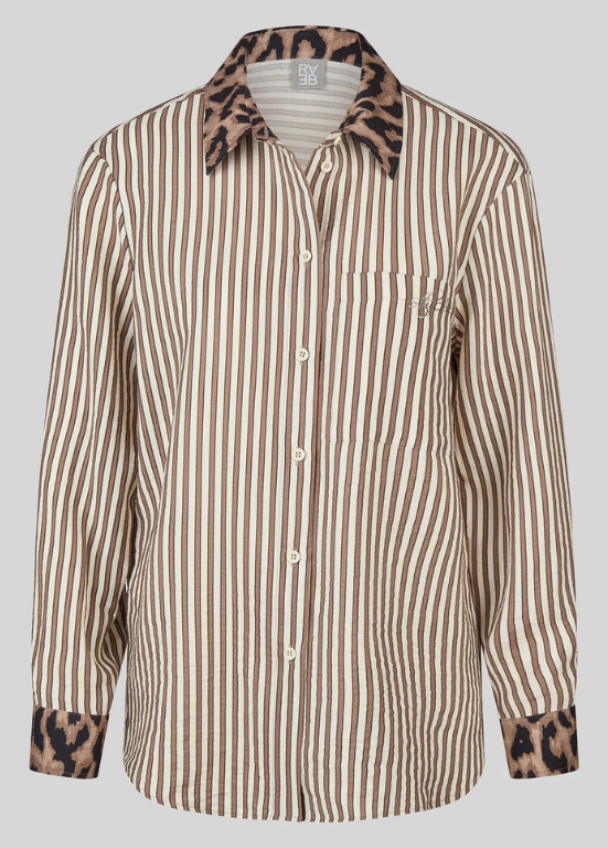 BLUSA DE VISCOSE LISTRADA EM BEGE COM RETALHOS - RABE