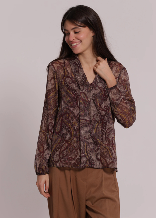 CAMISA ESTAMPADO PAISLEY EM TONS DE BORDEAUX - MIMI MUA